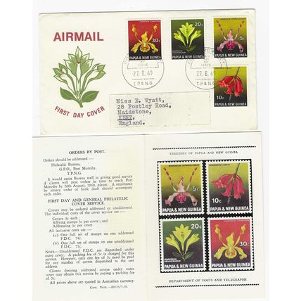 PAPUA NEW GUINEA 1969 FLORA CONSERVATION ORCHIDS FIRST DAY COVER TO UK FLOWERS