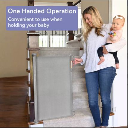 Momcozy 33" X 55". Retractable Gray-Baby Safety Gates, Dog Gate, Pet Gate,