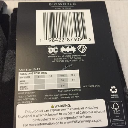 NEW DC Batman Unisex Crew Socks Size 10-13