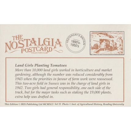 Postcard Land Girls Planting Tomatoes 1942 WW2 Farm Tomato - Nostalgia