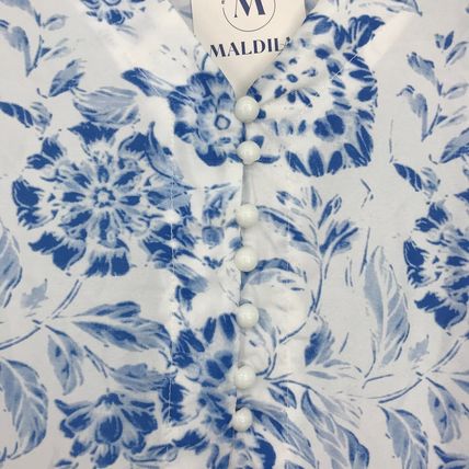 Maldila V-Neck Bohemian Maxi Dress Blue White Floral NWT Size Small Fit Flare