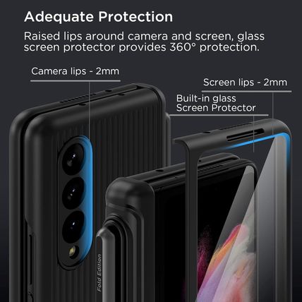 For Samsung Galaxy Z Fold 3 5G Case with Hinge Protection, S Pen Holder, Built-I