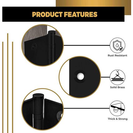 Black Heavy Duty Door Hinge Matte Black Ball Bearing 4X4 Inch Heavy Duty - Set o