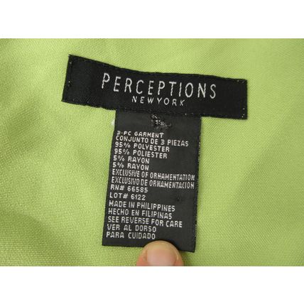 Perceptions New York 3-Piece Pants Vest Suit Green Black Striped Business Sz 18