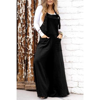 Black Knotted Straps Patch Pocket Wide Leg Jumpsuit