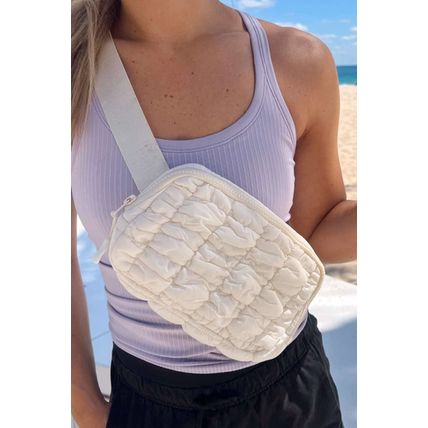 White Quilted Puffer Belt Bag Fanny Pack