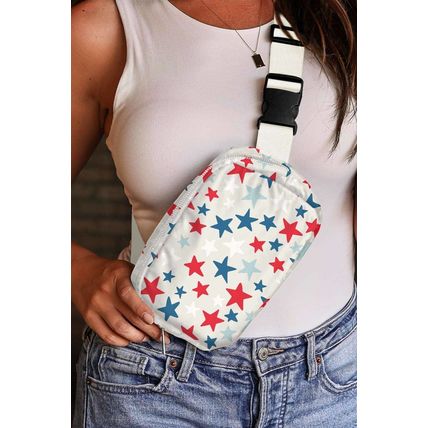 White Star Printed Buckle Strap Flag Day Crossbody Bag