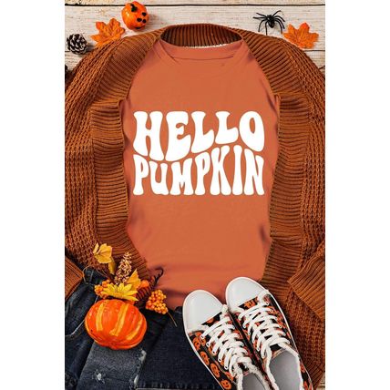 Orange Hello Pumpkin Graphic Drop Shoulder Halloween Sweatshirt