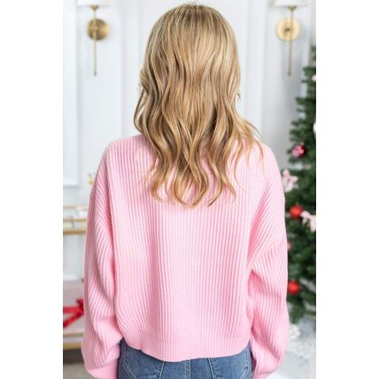 Pink Merry & Bright Pop Up Letter Waffle Knit Sweater
