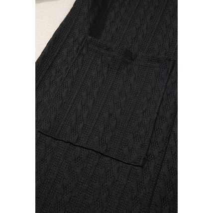 Black Textured Knit Side Pockets Open Front Cardigan