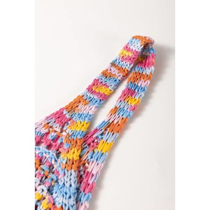 Pink Color Contrast Crochet Loose Fit Sweater Vest