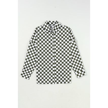 Green Checkerboard Printed Drop Shoulder Loose Casual Shirt