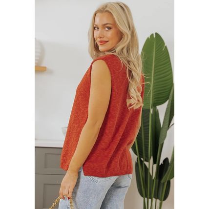 Orange Solid Color Split V Neck Short Sleeve Sweater