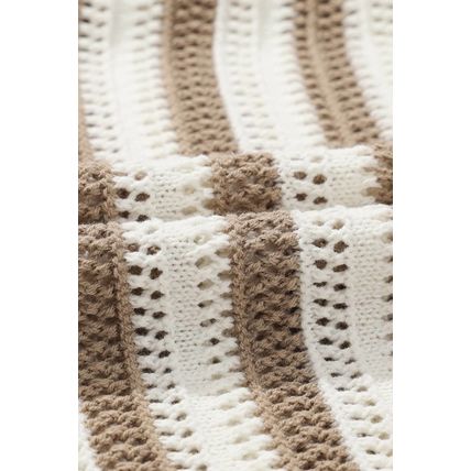 Khaki Stripe Hollowed Knit Sleeveless Sweater Dress