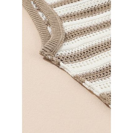 Khaki Stripe Hollowed Knit Sleeveless Sweater Dress