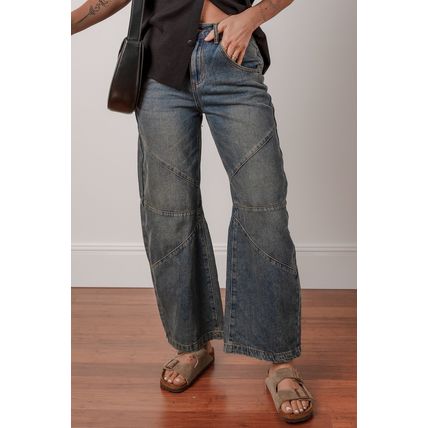Sail Blue Exposed Stitching Loose Straight High Waist Jeans