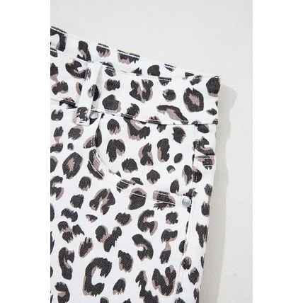 White Leopard Frayed Hem Denim Shorts