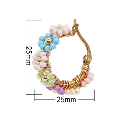 Gold Beaded Flower Hoop Alloy Earrings