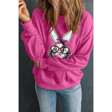 Bonbon Bubble Gum Rabbit Sequin Graphic Drop Shoulder Sweatshirt