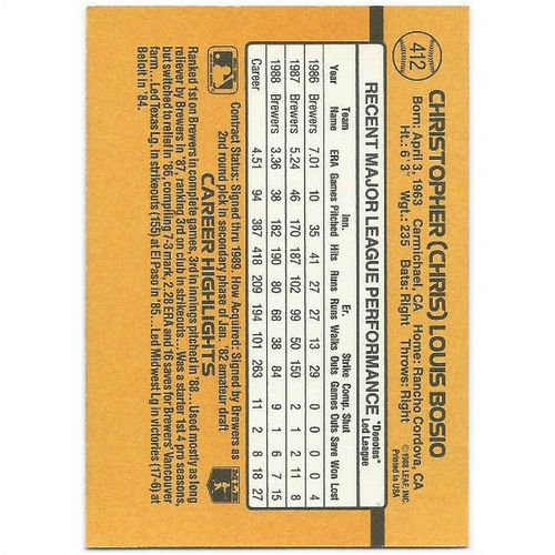 1989 Donruss - #412 - Christopher (Chris) Louis Bosio