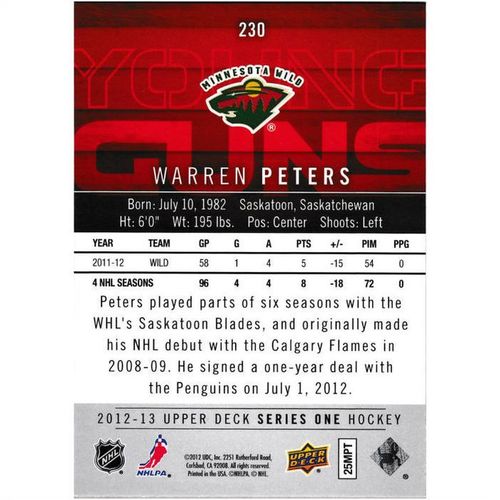 2012-13 Upper Deck Young Guns - #230 - Warren Peters RC