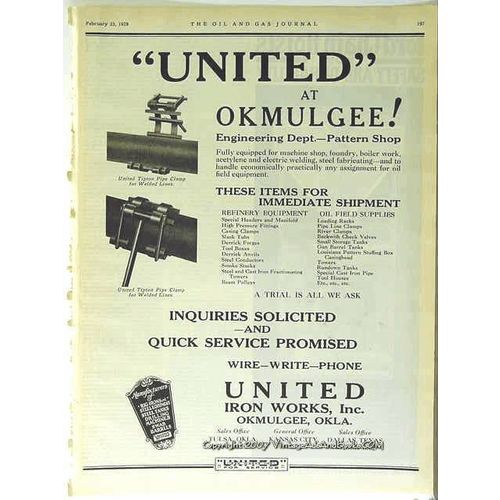 united iron works inc 1928 oil field refinery equipment vintage ad
