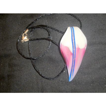Unusual purple white blue gold dust glass leaf pendant & necklace