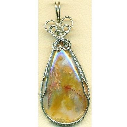 Graveyard Plume Agate Nickel Silver Wire Wrap Gemstone Pendant 12
