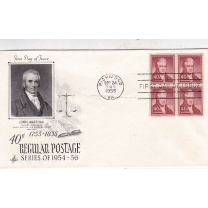 United States 1955 John Marshall FDC Richmond Cancel unaddressed VGC