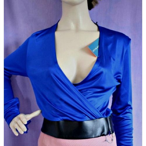 Karen Millen Royal Blue Black Wrapover Top Size 10 New with tag Rare