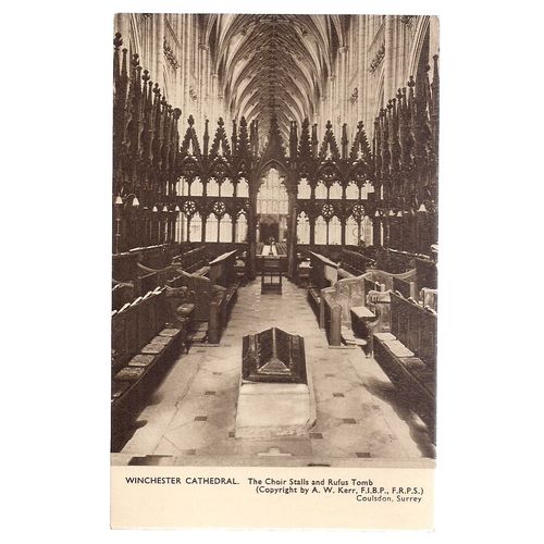 WINCHESTER CATHEDRAL choir stalls & Rufus tomb early 20th c. unused. postcard =