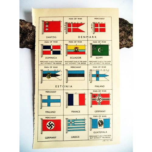 Antique Nautical Print Lithograph War Merchant Ensigns Flags 1930 marine art 2