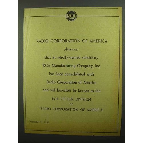 1942 RCA Radio Corporation of America Ad