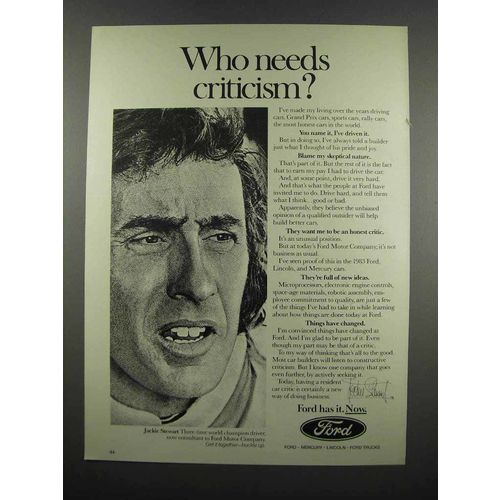 1983 Ford Motors Ad - Jackie Stewart - Criticism?