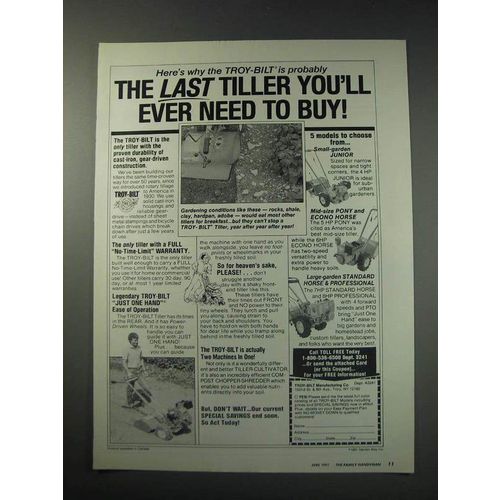 1991 Troy-Bilt Tiller Ad - The Last Tiller you'll ever need to buy