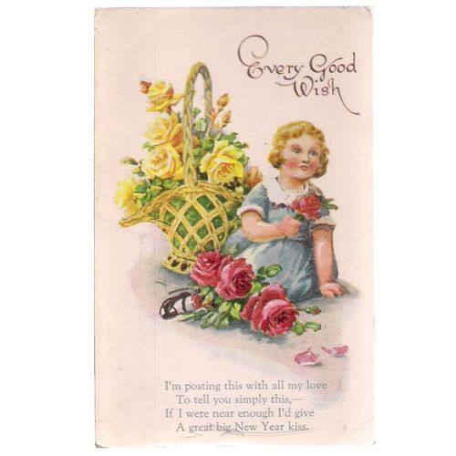 EVERY GOOD WISH... NEW YEAR... used antique postcard by W & K 1924 postmark