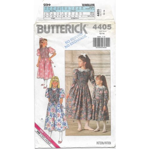 Butterick 4405 Sewing Pattern Girls Dress Size 12 14 Used Ca. 1989