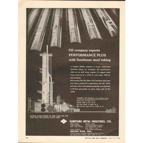 SUMITOMO METAL INDUSTRIES 1962 Performance Plus tubing oil vintage ad