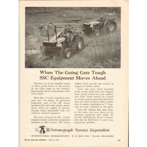 SEISMOGRAPH SERVICE CORP 1962 tough SSC equipment moves vintage ad