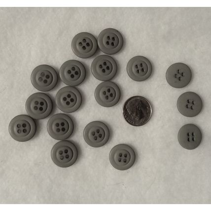 HH17 Gray Round Buttons 4 Hole Raised Center 15mm 5/8 Sewing 17 Pieces Craft