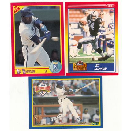 Three 1990 Score Bo Jackson cards Baseball 280, 566 & Football 591