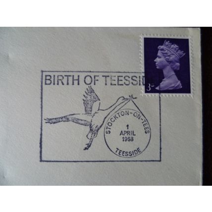 1968 GB Birth of Teesside cover special cancel stamp stork bird Sivyer Stockton