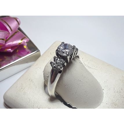 Estate 1.15cttw Round CZ & accents Sterling Silver S-10.5 Engagement Ring #15752