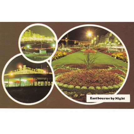 Eastbourne by Night Multiview Sussex Colourmaster Postcard 1986 posted VGC