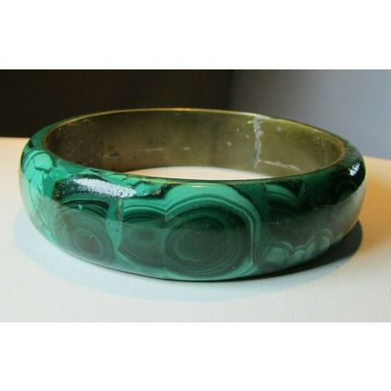 VINTAGE LARGE 3/4" MALACHITE STONE BANGLE BRACELET HIGH QUALITY 1960's 70's
