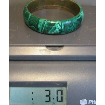 VINTAGE LARGE 3/4" MALACHITE STONE BANGLE BRACELET HIGH QUALITY 1960's 70's