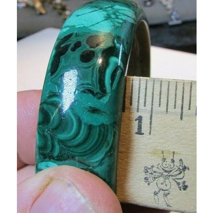 VINTAGE LARGE 3/4" MALACHITE STONE BANGLE BRACELET HIGH QUALITY 1960's 70's