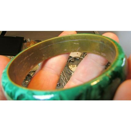 VINTAGE LARGE 3/4" MALACHITE STONE BANGLE BRACELET HIGH QUALITY 1960's 70's