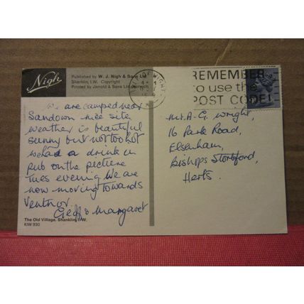 THE OLD VILLAGE, SHANKLIN used postcard by NIGH 1979 pm =