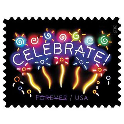2015 Neon Celebrate Sheet of 20 Current Rate Postage Stamps Scott 5019